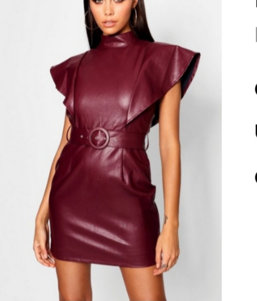 New Faux leather dresses  2 tan 1  Cranberry - Picture 3 of 4